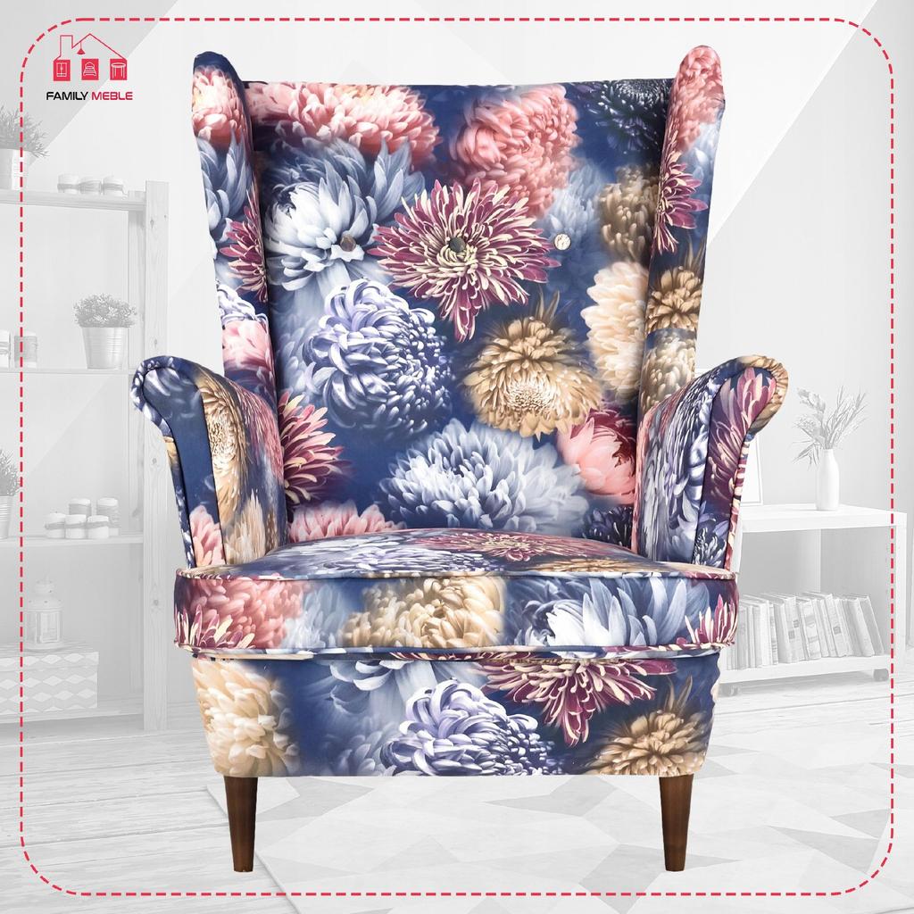 Кресло-ушанка ARI PRINT с подставкой для ног, скандинавский Family Meble цветное