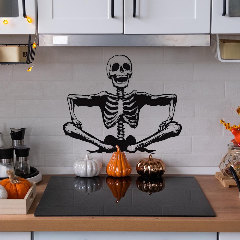 Halloween Smiling Skeleton Glass Showcase Bedroom Home Decoration Wall Stickers