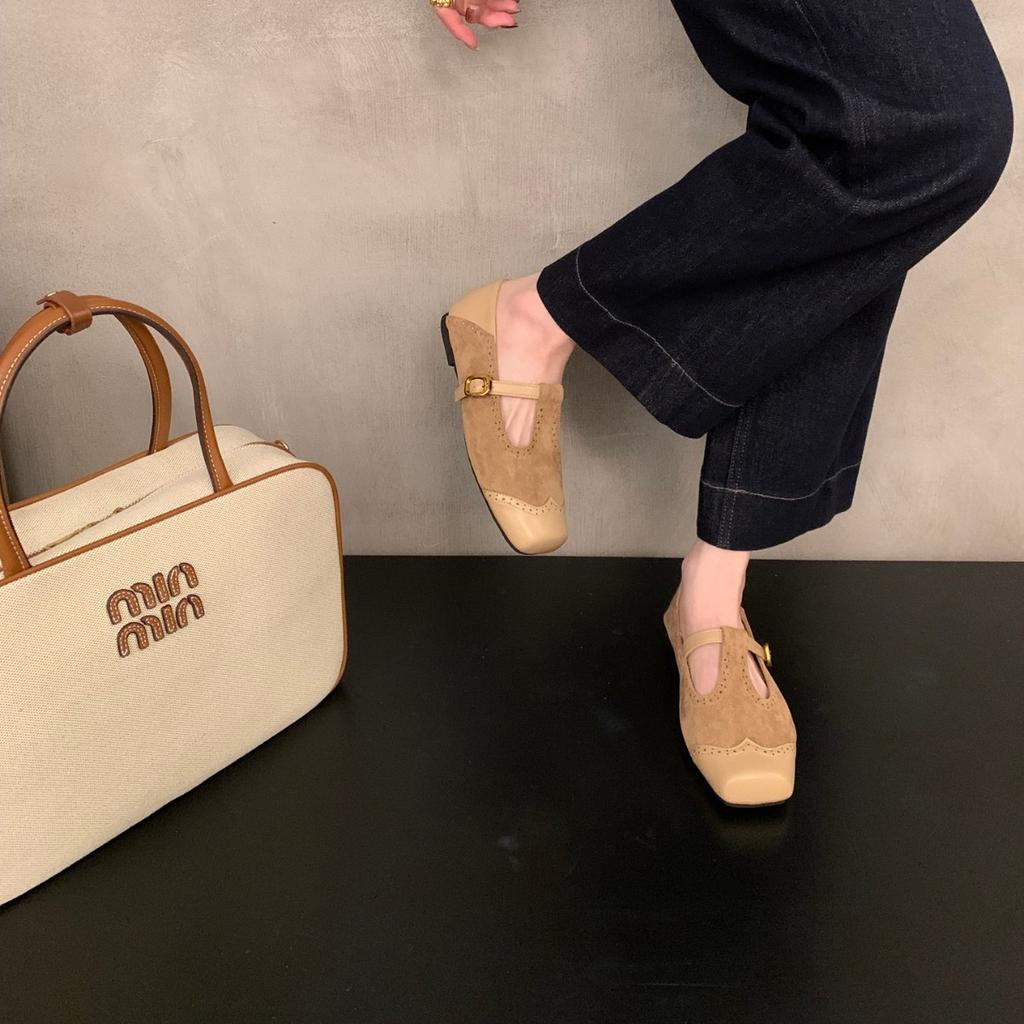 2025 новые французские ретро универсальные туфли Мэри Джейн на плоской подошве, замшевые, с квадратным носком, с неглубоким вырезом, осенние