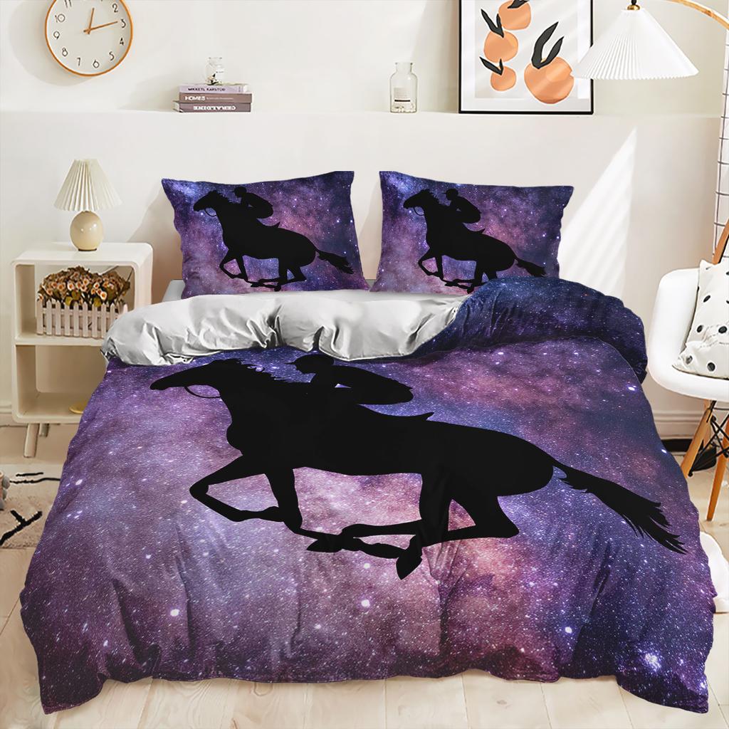 Three-Piece Unicorn Gradual Change Digital Printing Kit Quilt Cover Bedding