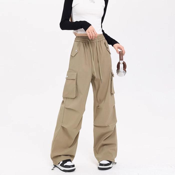 Женские рабочие повседневные брюки прямого покроя с высокой талией. Осень. Новые свободные спортивные брюки с драпировкой и широкими штанинами.