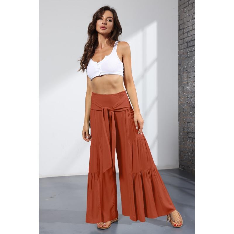 Женские модные темпераментные завязки с эластичной резинкой на талии, плиссированные широкие брюки, повседневные свободные брюки