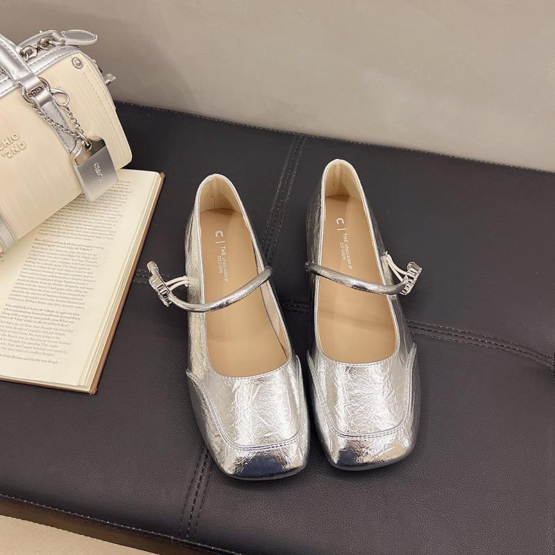 Temperament Single Shoes Women's New Spring and Autumn Retro Mary Jane Shoes Medium Heel Versatile Square Head Small Leather Shoes