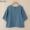 ZANZEA Женская повседневная однотонная свободная блузка с круглым вырезом и рукавом 3/4