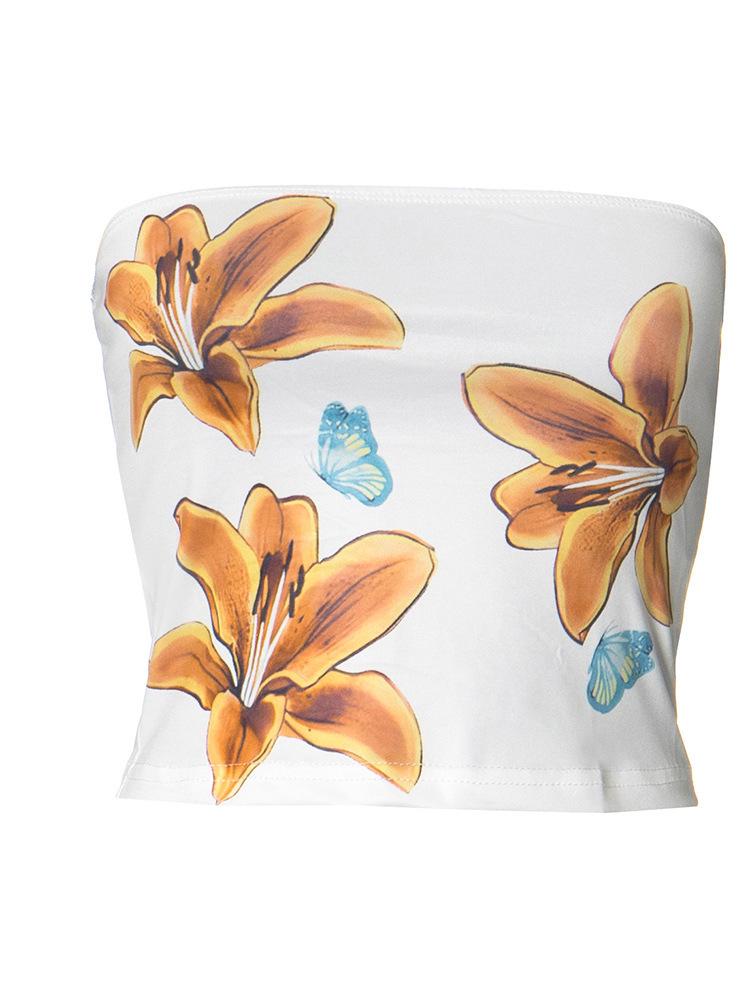 Укороченный топ с цветочным принтом в американском стиле - Женская летняя коллекция 2024