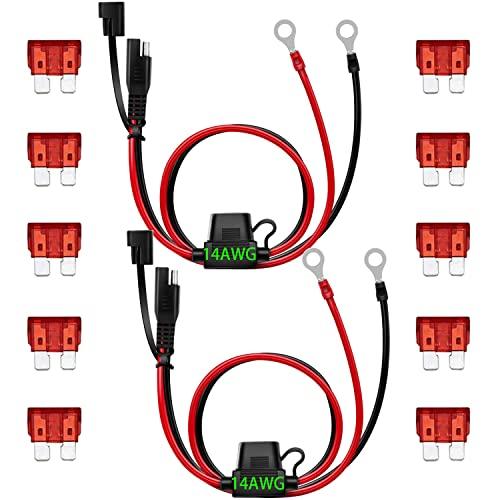 GTIWUNG 2pcs 2ft SAE Connection Cable SAEDC Adapter Cord 14AWGSAE Harness Extension Cable Battery Tander DIY Connector 10A Fuse Battery Charging