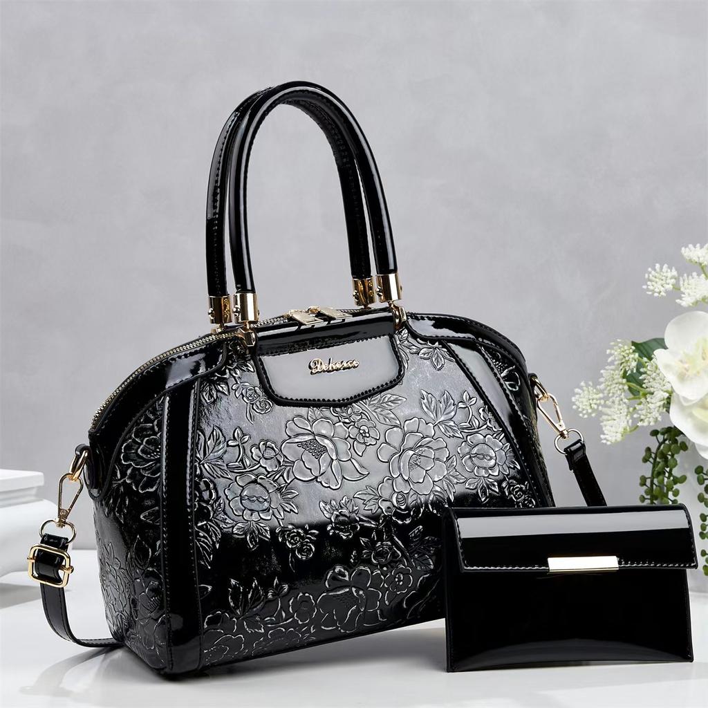 New Trendy Luxury Glossy Embossed Women Mommy And Me Top Handle Bag, Versatile Convertible Shoulder Crossbody Purse For Daily Shopping Dating Outfits