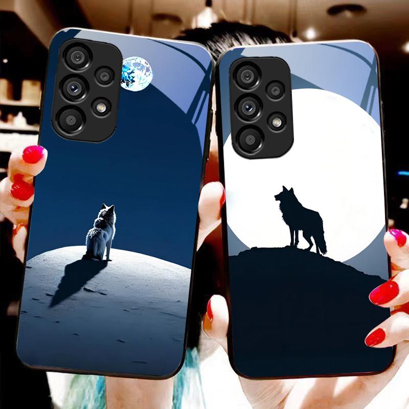 Луна и Волк Для Samsung Galaxy S10 S20 Plus S21 FE S22 S23 S24 FE S25 Ultra Черный чехол для телефона из закаленного стекла, твердый чехол