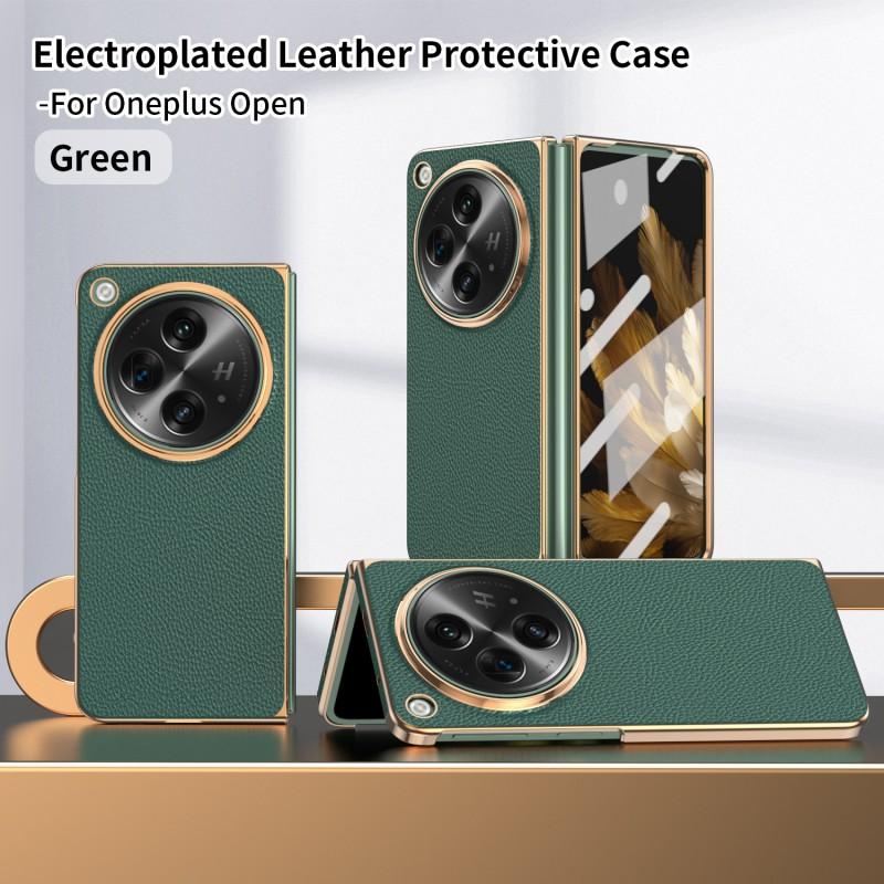 OnePlus Open Foldable Phone Case With Built-in Stand Electroplated Vegan Leather Full Coverage Shockproof Cover