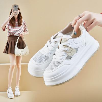 Женские летние повседневные кроссовки на платформе с дышащей сеткой, полые прогулочные туфли для женщин, нескользящая теннисная спортивная обувь на шнуровке, кроссовки для бега