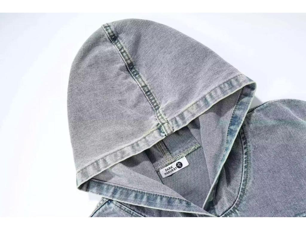 Men's Retro Hong Kong Hooded Denim Jacket - Japanese Style, Loose Fit Pullover for Spring/Autumn.