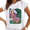 Summer Floral Girl Printed Base Shirt Cute Cartoon Round Neck Plus Size Pure Cotton Short Sleeved Top T-Shirts Women’s