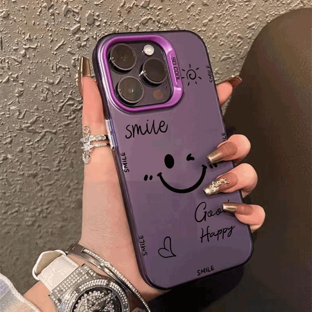 Персонализированный, простой, милый и улыбающийся чехол для телефона iPhone 16, 15, 14, 13, 12, 11 Pro Max 16E с лазерным покрытием, противоударный телефон