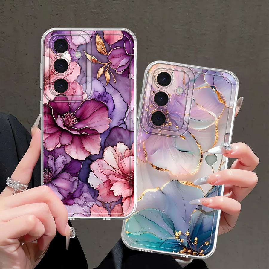 Красивая мраморная чехол-кейс с цветочным принтом для Samsung Galaxy A57 A56 A52 A36 A37 A52 A17 A14 A16 A26 A24 A55 A54 A15 A34 A35 A25