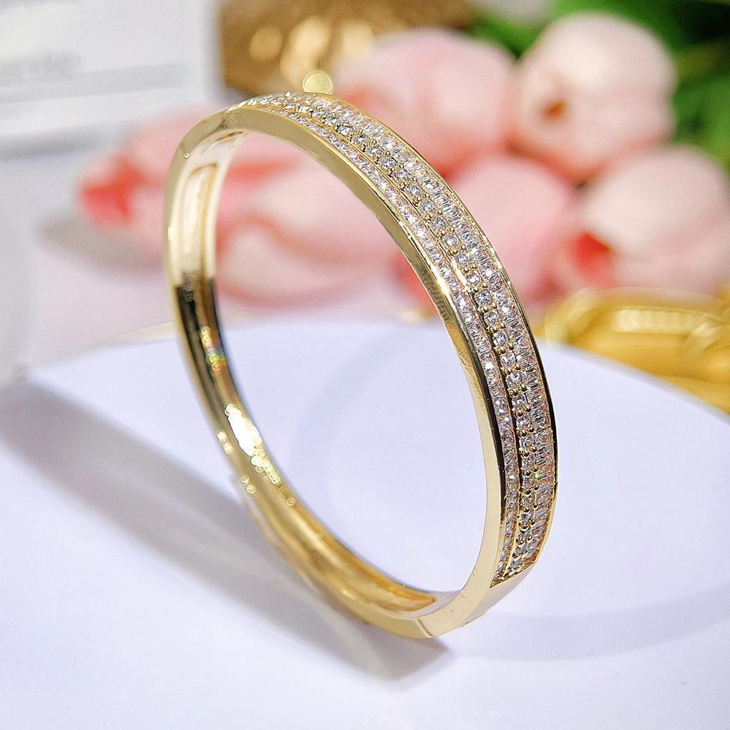 WWJ высококачественный простой невыцветающий золотой браслет женский простой кольцо легкий роскошный изысканный браслеты браслеты двухрядная пряжка из циркония CZ