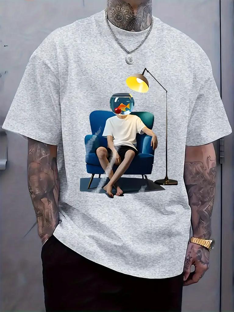 Black Fantasy Fish Tank Print Crew Neck Short Sleeve T-shirt – Creative Art Design