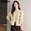 Retro Embroidered Women's Round Neck Cardigan Sweater Loose Knit Top Short Cardigan Women