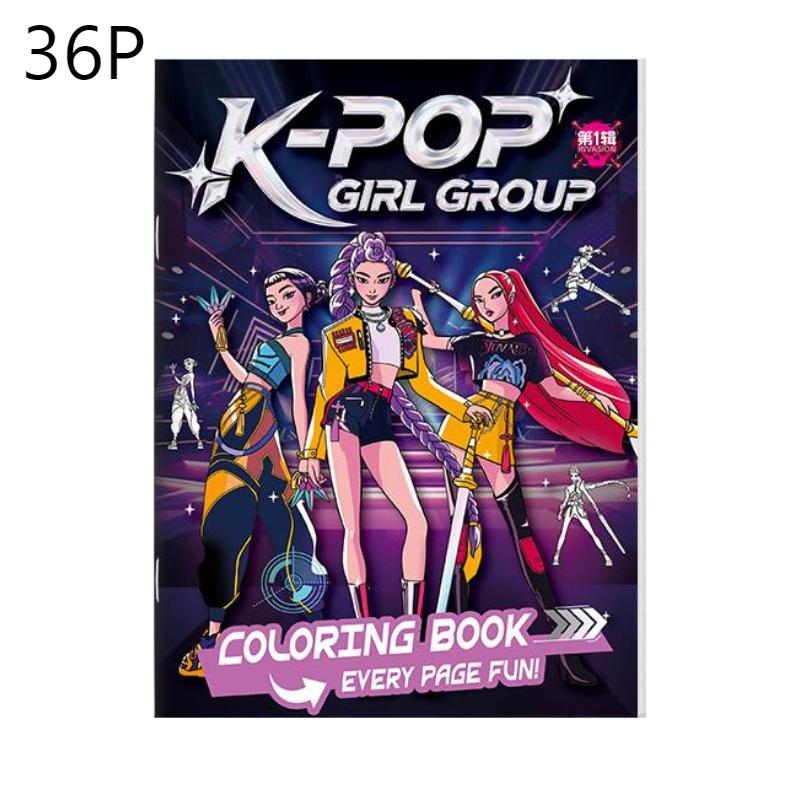 Новая книжка-раскраска с картинками K-Pop Охотники на демонов, 36 страниц, 24*17 см, Аниме, Периферия, Линейный рисунок, Раскраска, Детский альбом, Раскрашивание, Рисование