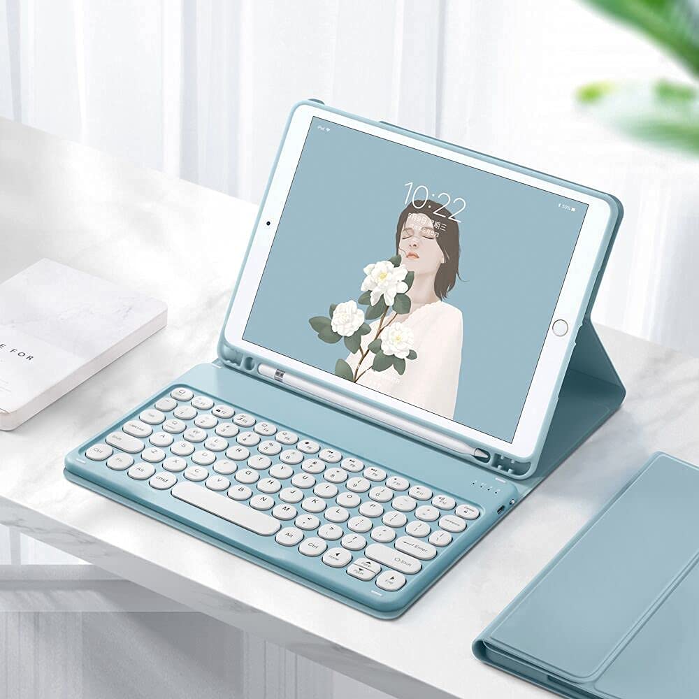 2021 Fire HD 10 10 11th Generation Keyboard Case Round Keys Cute Color Keyboard Colorful Inch Tablet Fire HD 10 Plus Round Separate Keyboard Cover