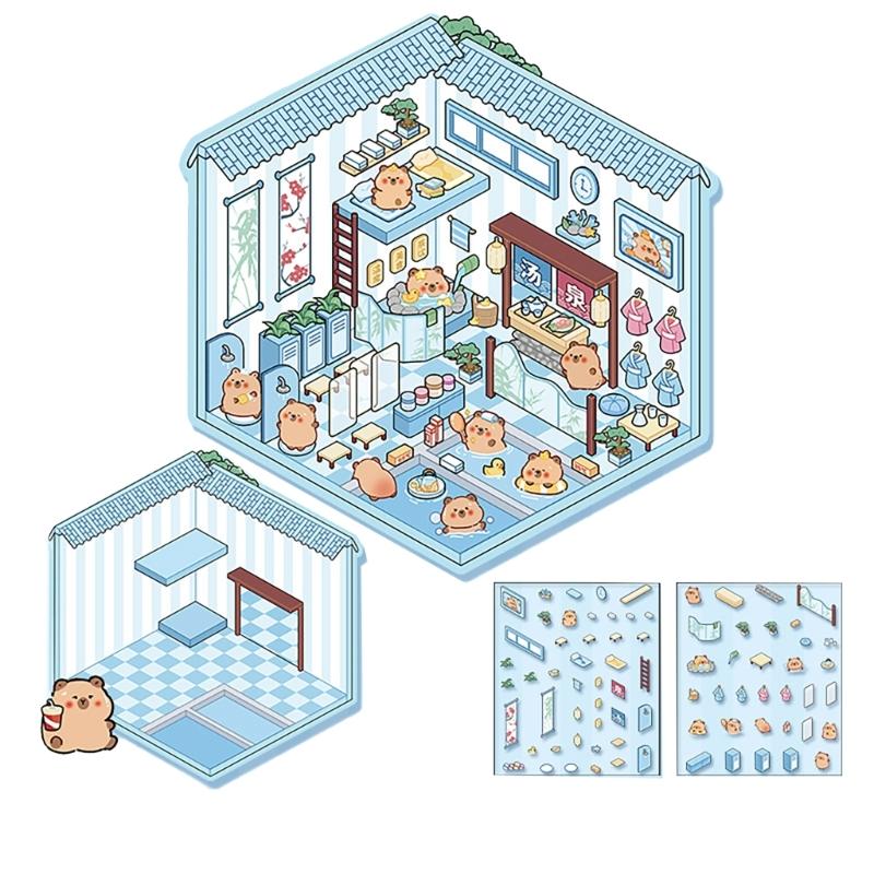 3D House Scene Sticker Miniature Simulated Cabin Scene Sticker for Scrapbooking Journal Notebook Photo Album Phone Case
