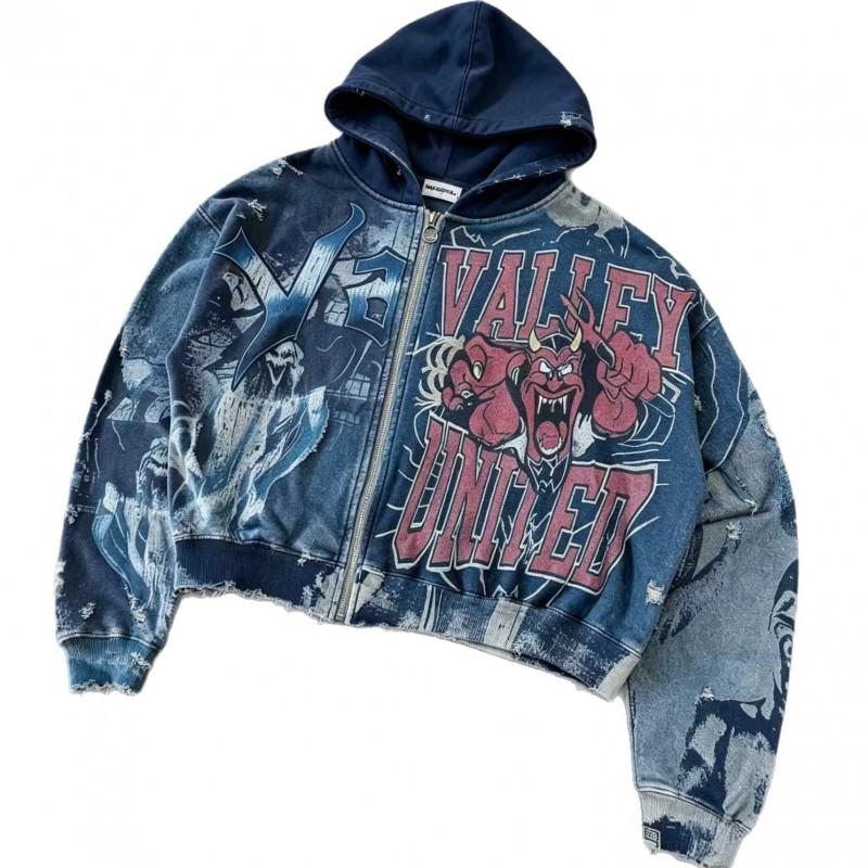 Unisex Y2K Streetwear Demon 3D Print Loose Fit Hooded Sweatshirt Jacket Teens