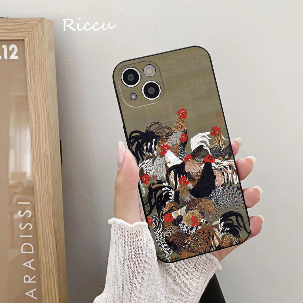 Мягкий чехол для iPhone 14 с изображением петуха и курицы от Ito Jakuchu для Iphone 14 11 12Pro 8 7 Plus X 13Pro MAX SE2020 XR XS Чехлы