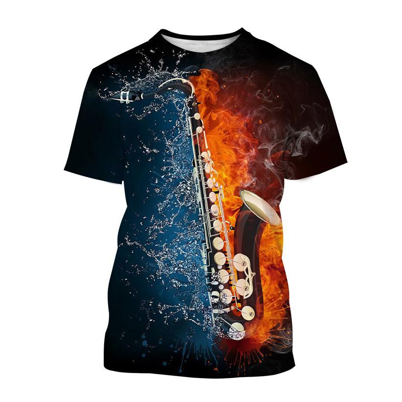 Saxophone Series 3D Printed Men's Casual Short Sleeved T-shirt Sportwear Men T-shirts