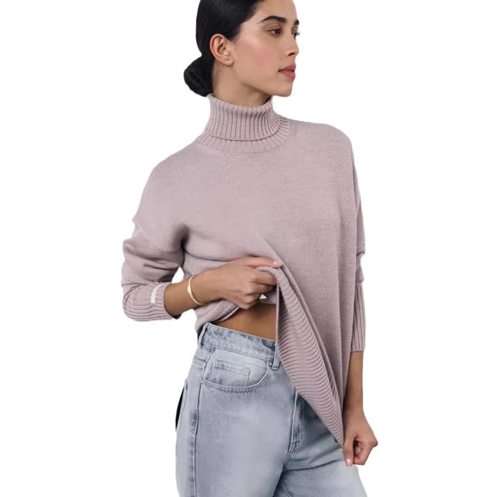 Женский осенне-зимний свободный вязаный свитер с высоким воротом