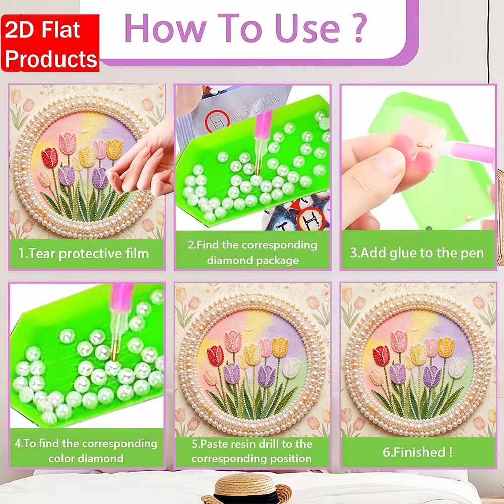 Pearl painting kit DIY colorful tulip floral art home or office wall decoration