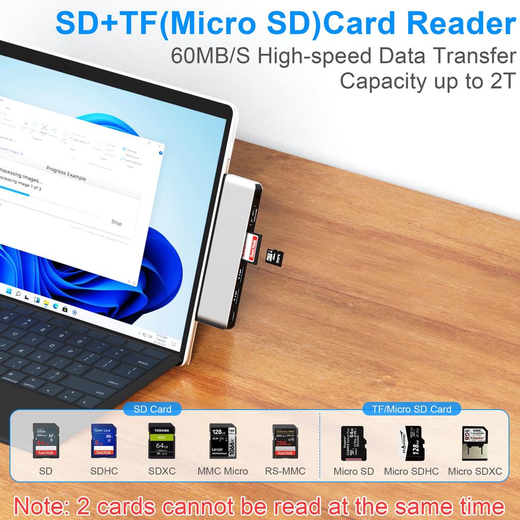 Surface Pro 11 Hub 4K Thunerbolt 4 PD мм Audio SD TF Card Reader Surface Pro9 USB Hub Triple Display Pro для Surface Pro X 9/Pro 10/Pro HDMI, USB-C