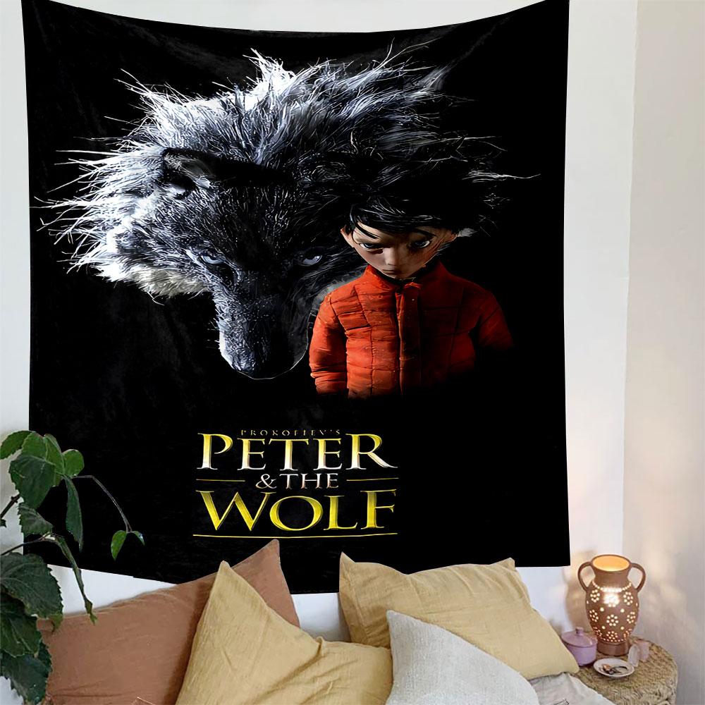Peter and the Wolf Tapestry Wall Hanging, Classic Musical Story Art, Whimsical Kids Wall Decor for Bedroom Nursery