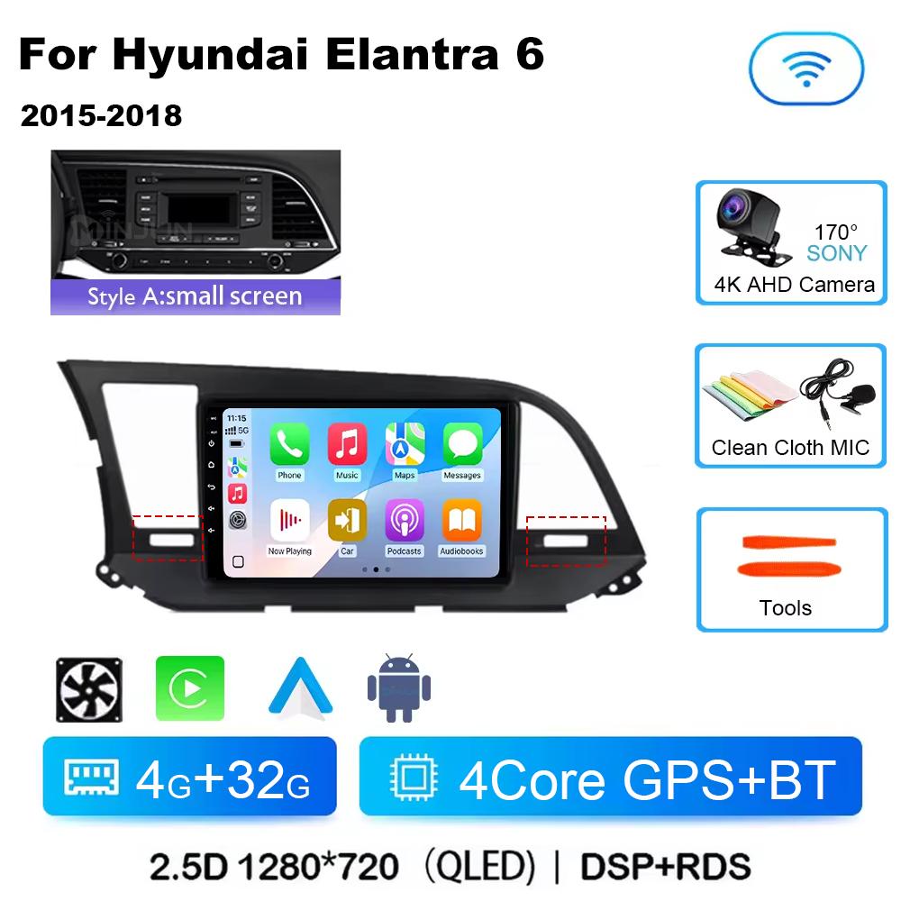 Android 14 Qualcomm Car Radio для Hyundai Elantra 6 2016-2018 Мультимедийный Видеоплеер Стерео Сенсорный Экран WIFI 4G Навигация GPS