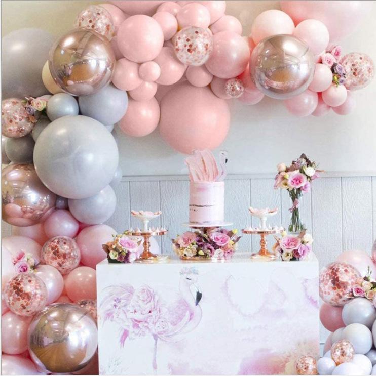 Набор Арок из Воздушных Шаров Макаронс Утолщенные Шары для Свадебного Украшения Вечеринки по Случаю Дня Рождения Розовые Серые Шары