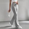 Womens Bell Bottom Pants  Casual Elastic Waist Trousers Solid Color Ribbed Knit Flare Pants