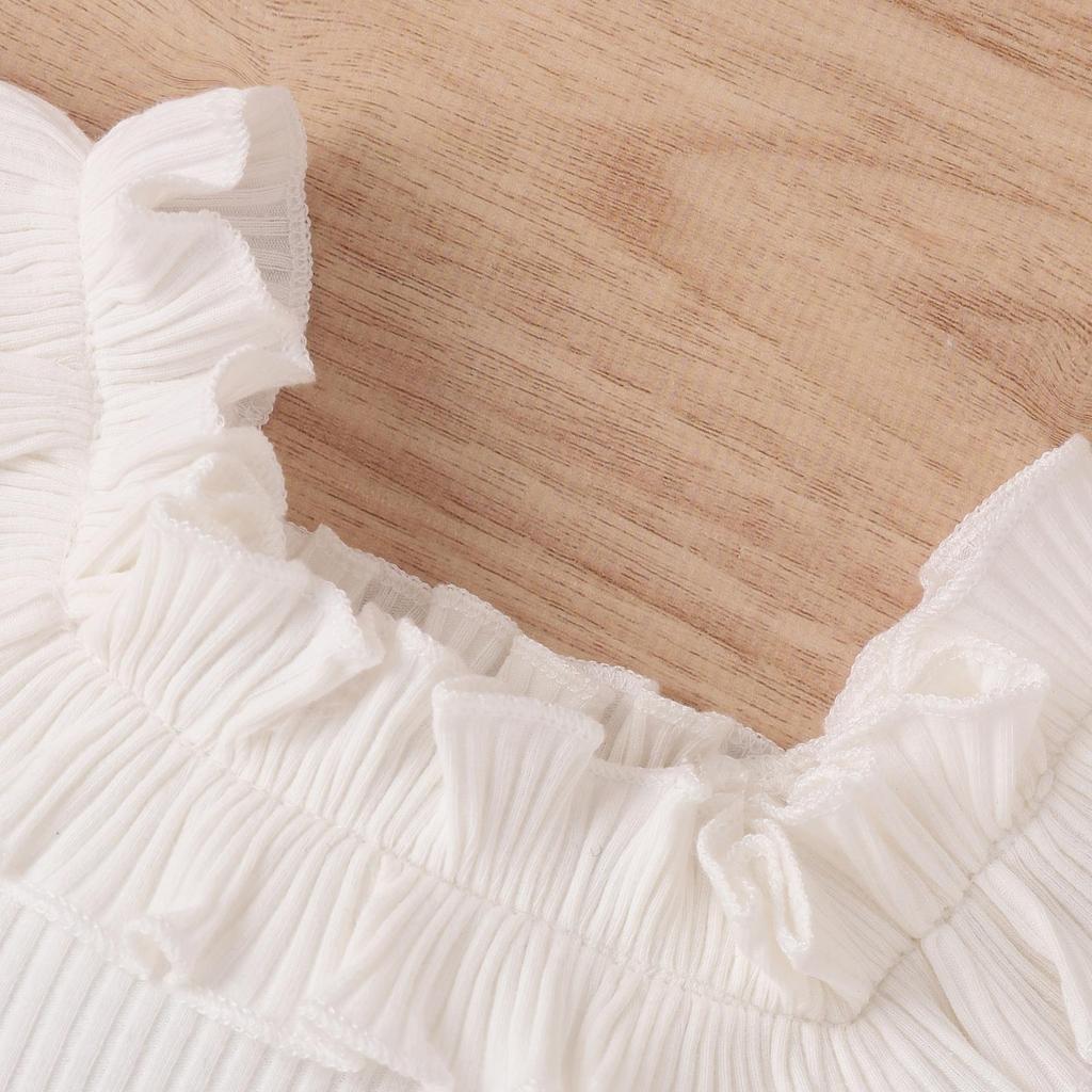 Комплекты летней одежды для маленьких девочек: белые топы в рубчик без рукавов с рюшами + однотонные шорты