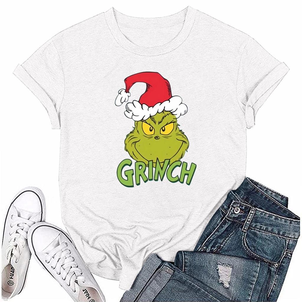 Женский повседневный рождественский принт с короткими рукавами и круглым вырезом, свободный пуловер, топ