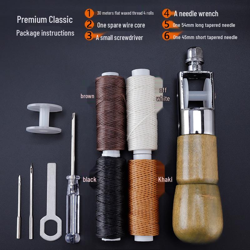 Набор инструментов для ручного шитья кожи с шилом, иглой и наперстком - Модель A