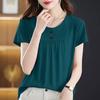 Женские топы с круглым вырезом, коротким рукавом, декором на пуговицах, однотонная свободная футболка, универсальная летняя футболка