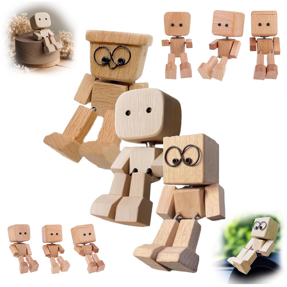Shaking Wooden Man Figurine, Handmade Shaking Feet Wooden Doll,Car Ornaments,Funny Wood Desktop Decor, Car Dashboard Decorations