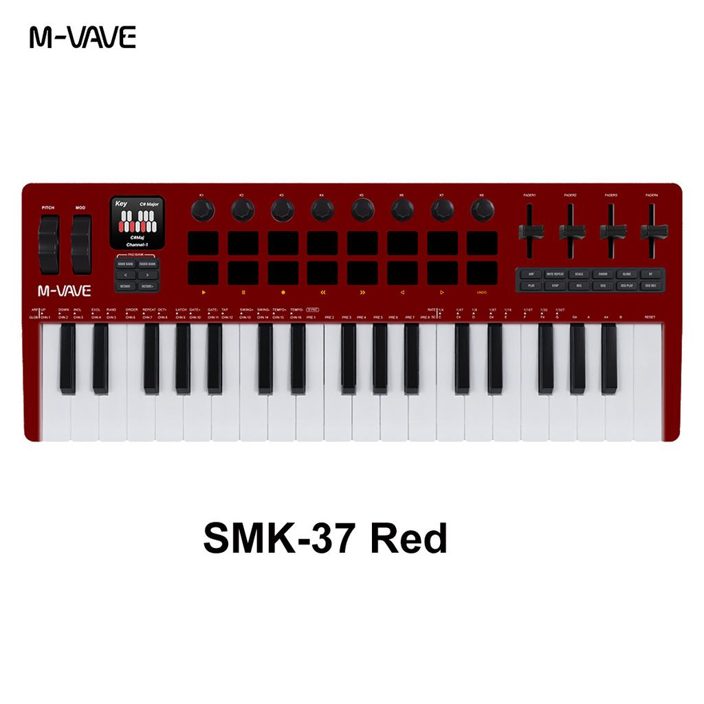 M-VAVE SMK-37 37-клавишный PRO MIDI-клавиатура-контроллер с 16 RGB-пэдами и 8 ручками, поддерживает беспроводное подключение к нескольким системам