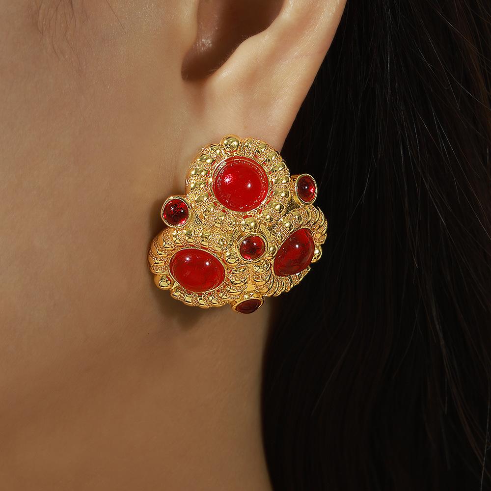 Серьги Fresh Pastoral. Женские кружевные серьги из натурального агата с золотыми бусинами. Медные позолоченные геометрические круглые серьги-гвоздики.