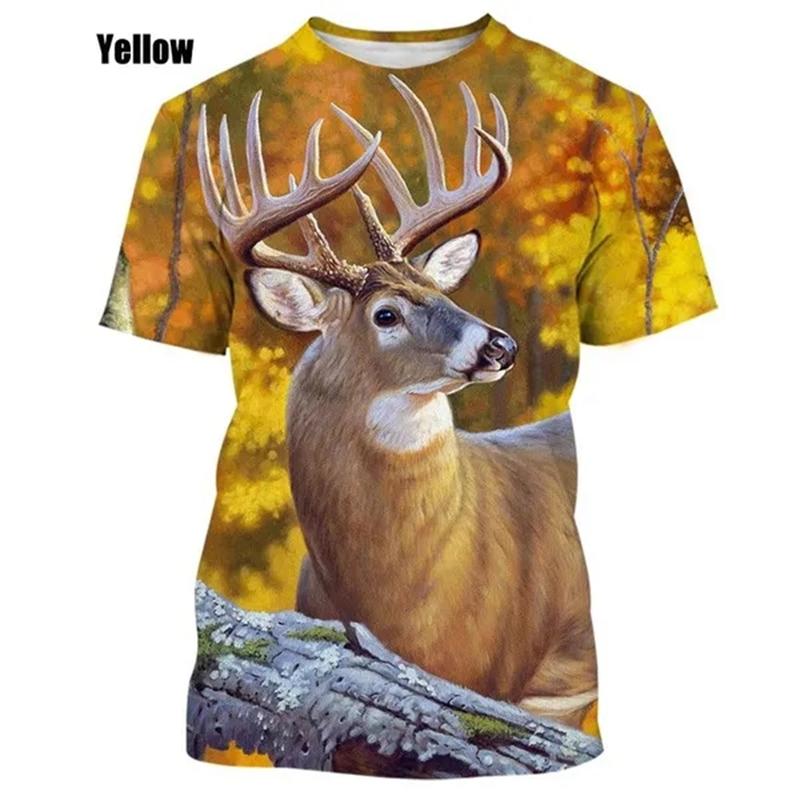 Летние топы для мужчин и женщин, охота на лося, оленя, камуфляж, 3D-принт, по всей поверхности, футболка большого размера с коротким рукавом, крутая одежда, топы