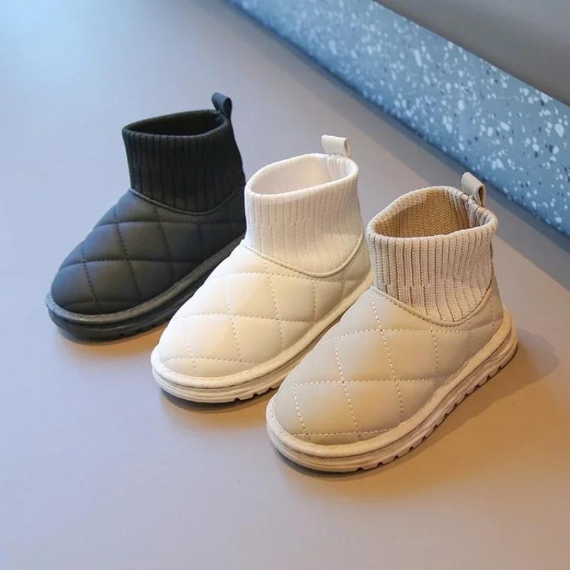 Kids Snow Boots 2024 New Winter Warm Girls Ankle Cotton Boots Solid Color Versatile Children's Boot for Boy Soft Plush Fashion