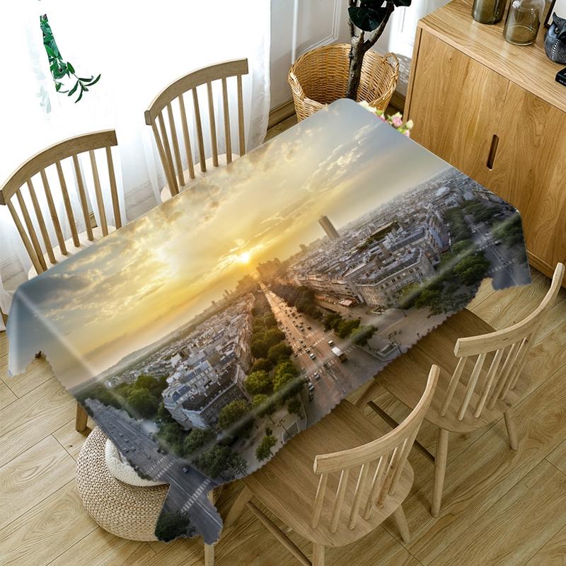 Thicken Cotton Tablecloth Modern City Pattern Sea View Rectangular Round Table Cloth For Wedding Picnic Party