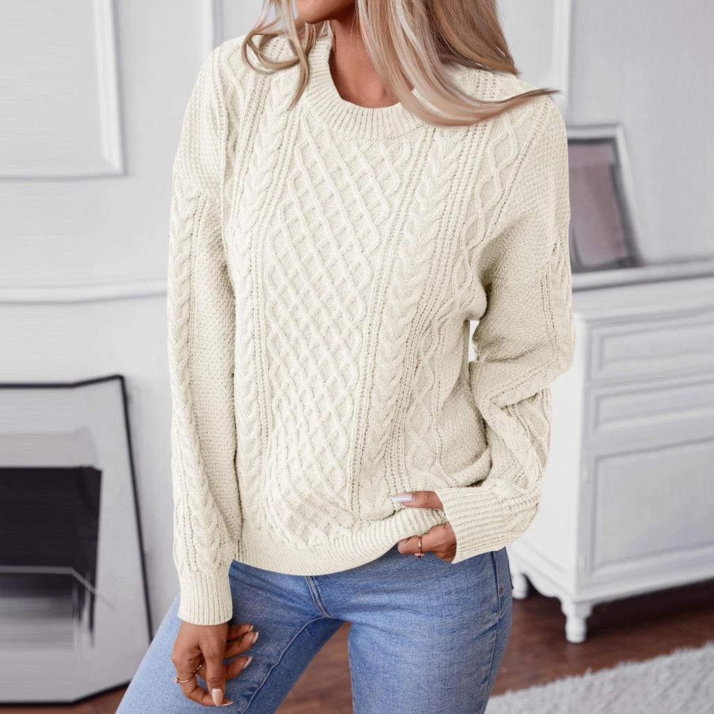 Женский повседневный модный вязаный свитер с круглым вырезом и длинными рукавами