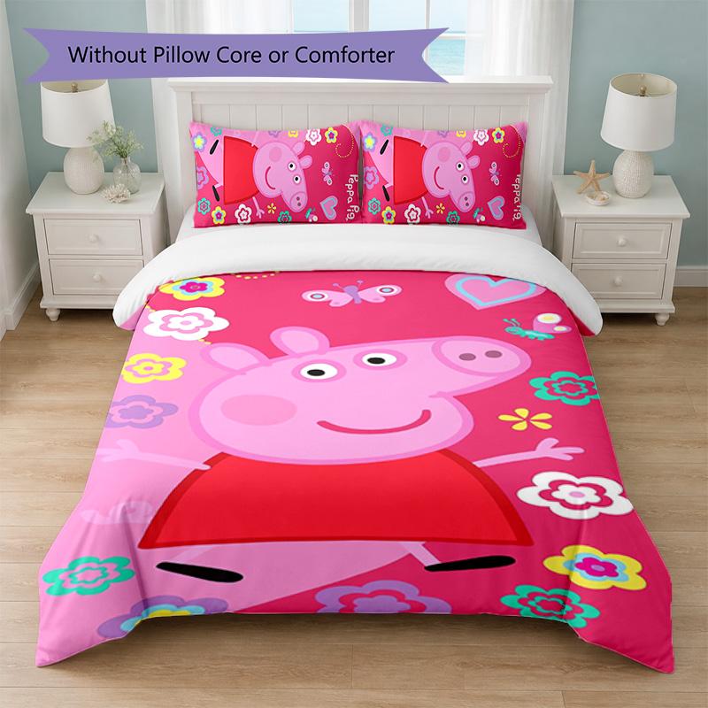 Peppa Pig Print 3Pcs Duvet Cover Set 1 Duvet Cover and 2 Pillowcases Soft Bed Linen For Household Bedroom