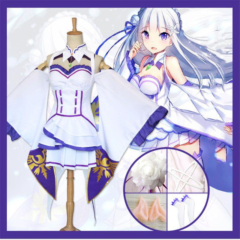 Начать С Rezero Исекай Жизнь Эмилия Эльф Косплей Костюм Полный Комплект Fancydresscostume