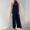 Women's New Party Casual Jumpsuit High Neck Hanging Neck Solid Colour Wide Leg Jumpsuit Trousers