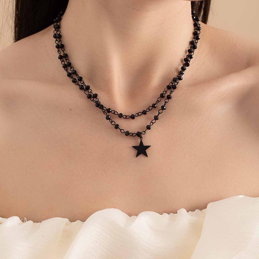 Сладкое Крутое Хип-Хоп Красотка Стиль Ожерелье Ретро Дьявол Пентаграмма Двойная Цепь на Шею Нишевый Панк Простое Ожерелье
