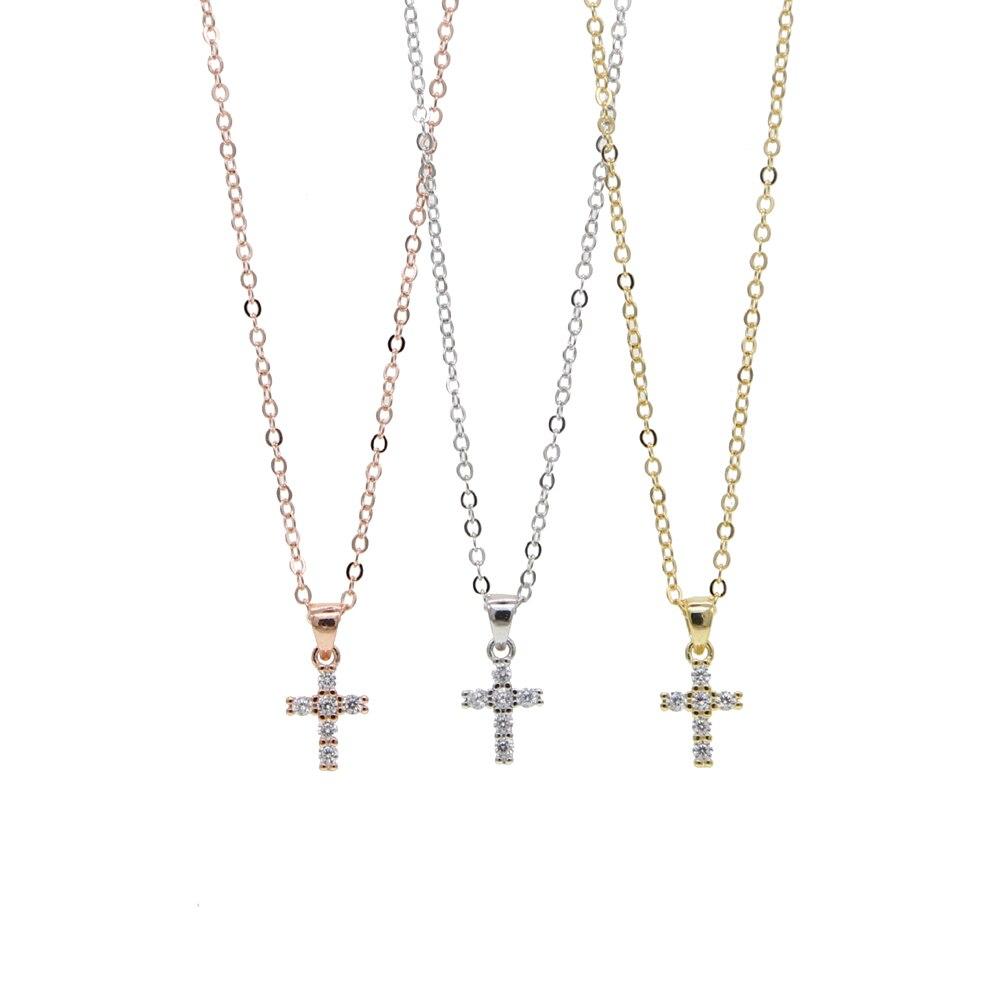 S925 Cross Pendant Necklaces for Women Mini Charm Pendants Jewelry